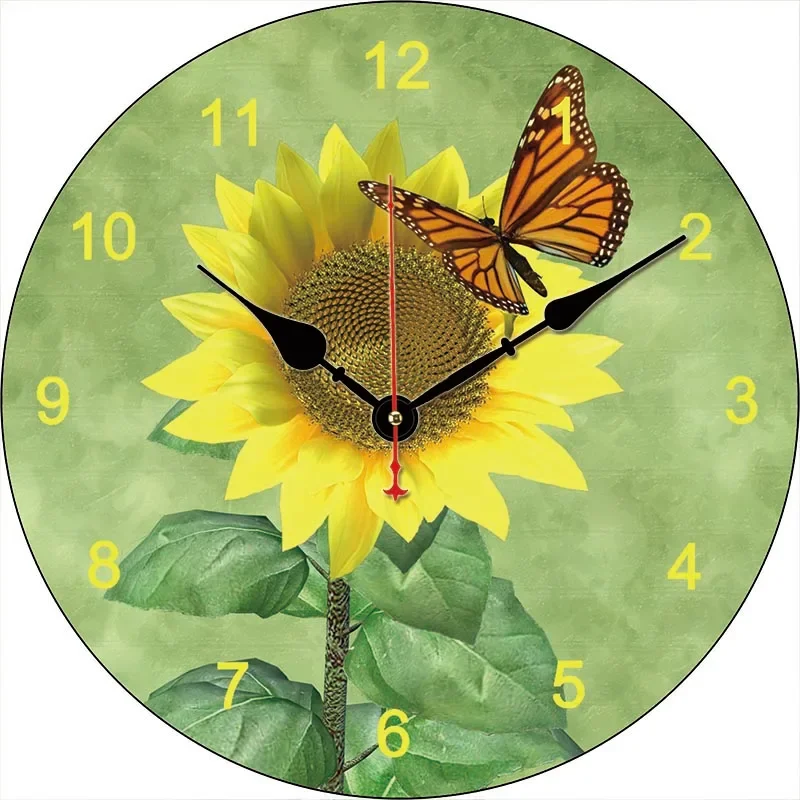 Sunflower Butterfly Custom Large Clock Living Room Home Decor Round Wall Clock Quartz Table Clock Bedroom Wall Decoration