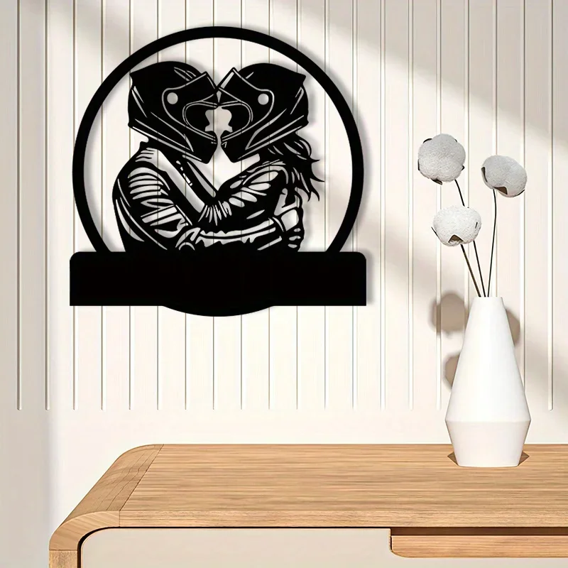 1pc Biker Couple Metal Wall Art, Corrosion Resistant Decor for Garage & Lounge, Christmas Gift for Him
