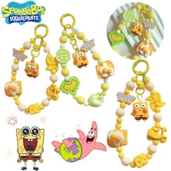 Kawaii SpongeBob Key Chains Cartoon Figure Phone Pendant Decorations Beaded Bracelet Jewelry Keychains Backpack Accessories Gift