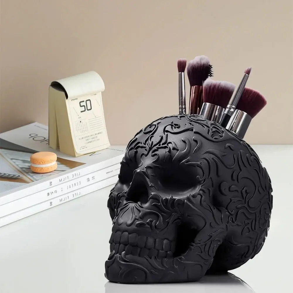 

Large Capacity Halloween Skeleton Holder Handmade Realistic Skeleton Makeup Brush Holder Unique Gothic Pen Holder Living Room