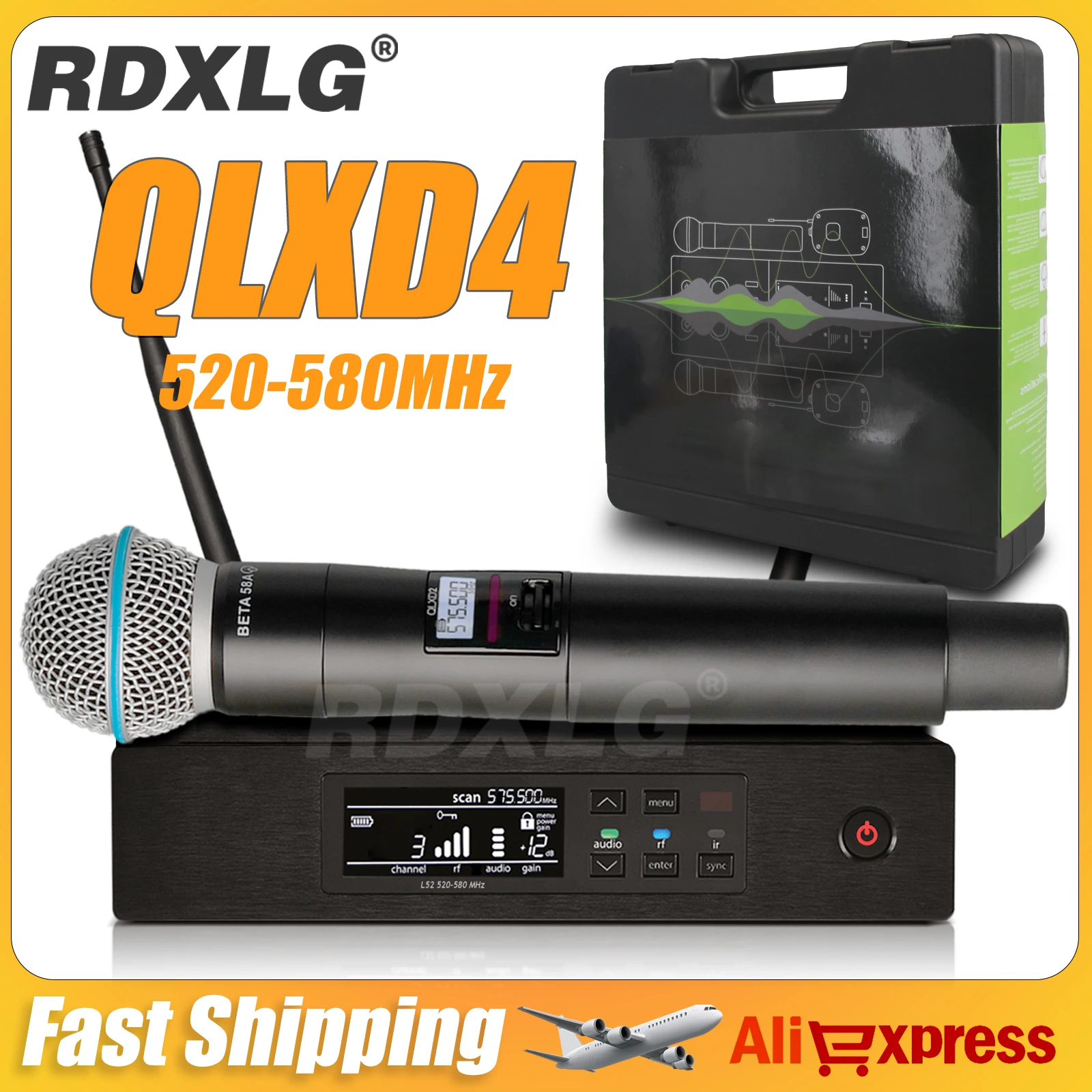 Top Quality！QLXD4 B58A Professional Single Wireless Microphone Stage Performance 520-580MHz UHF Church Karaoke Metal Handheld
