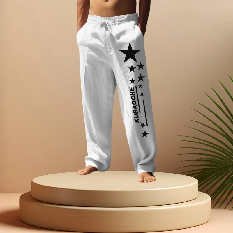 

Men's casual cotton trousers, comfortable and loose-fitting for all seasons, casual and versatile in black and white