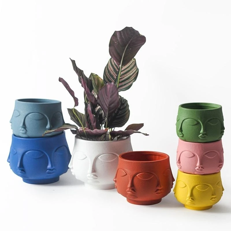 N5KE Flower Pot Silicone Molds Face Resin Mold for Party Home Decor