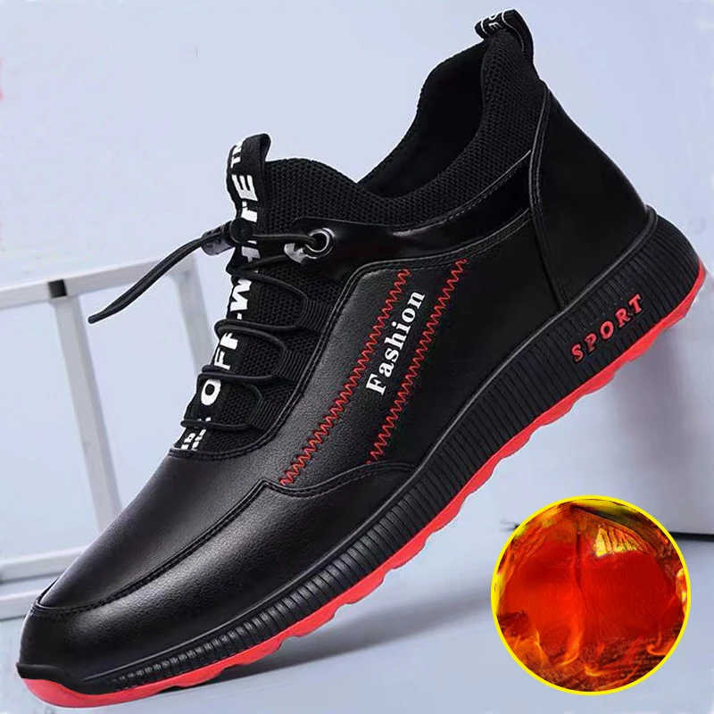 Tennis Shoes for Men Sneakers Men Leather Casual Shoes Mesh Sports Shoes Winter Plush Cotton Shoe Tenis Para Hombre