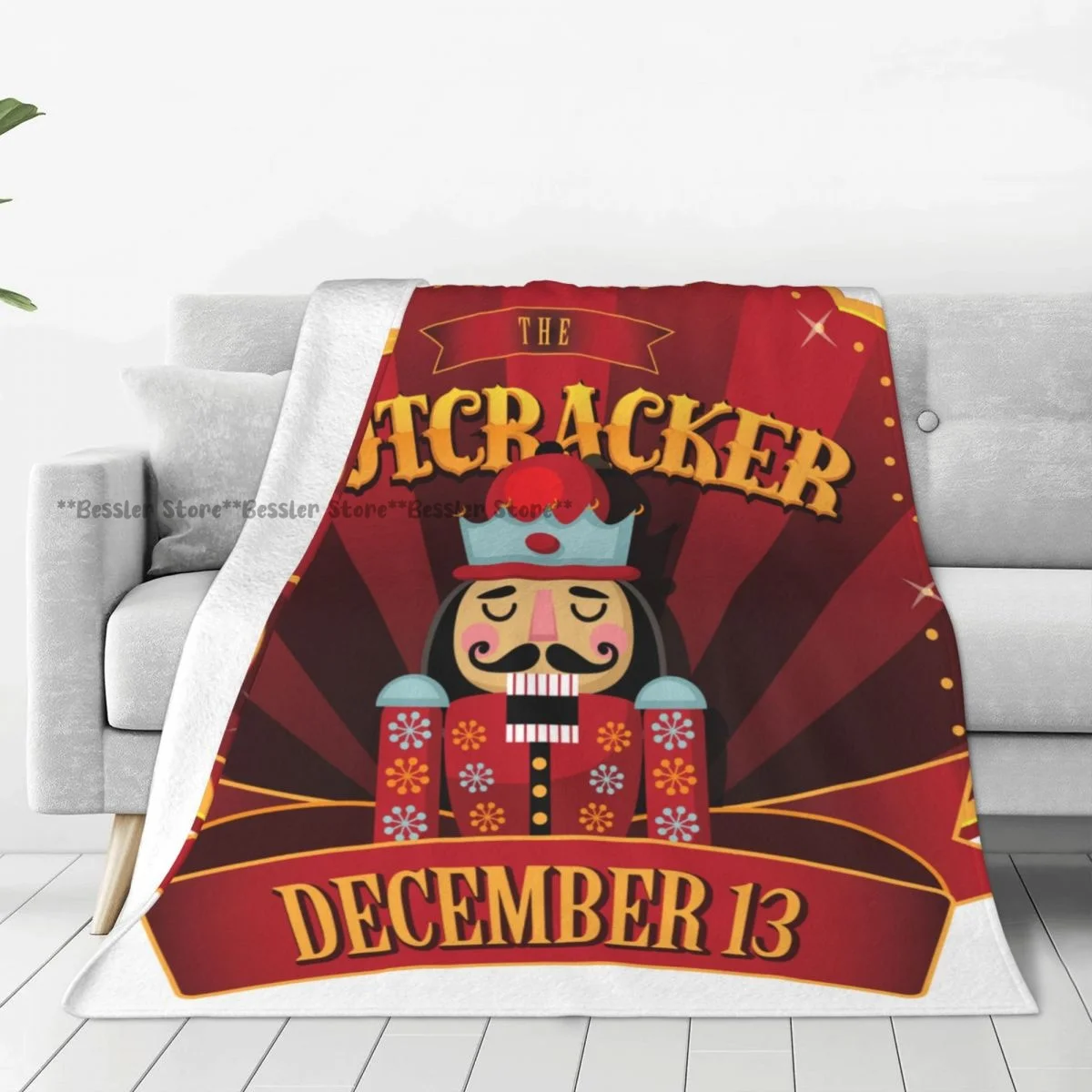 Flannel Blanket Christmas Nutcracker Retro Marquee Light Wash Warm Soft Blanket Throw on Sofa Bed Travel Patchwork