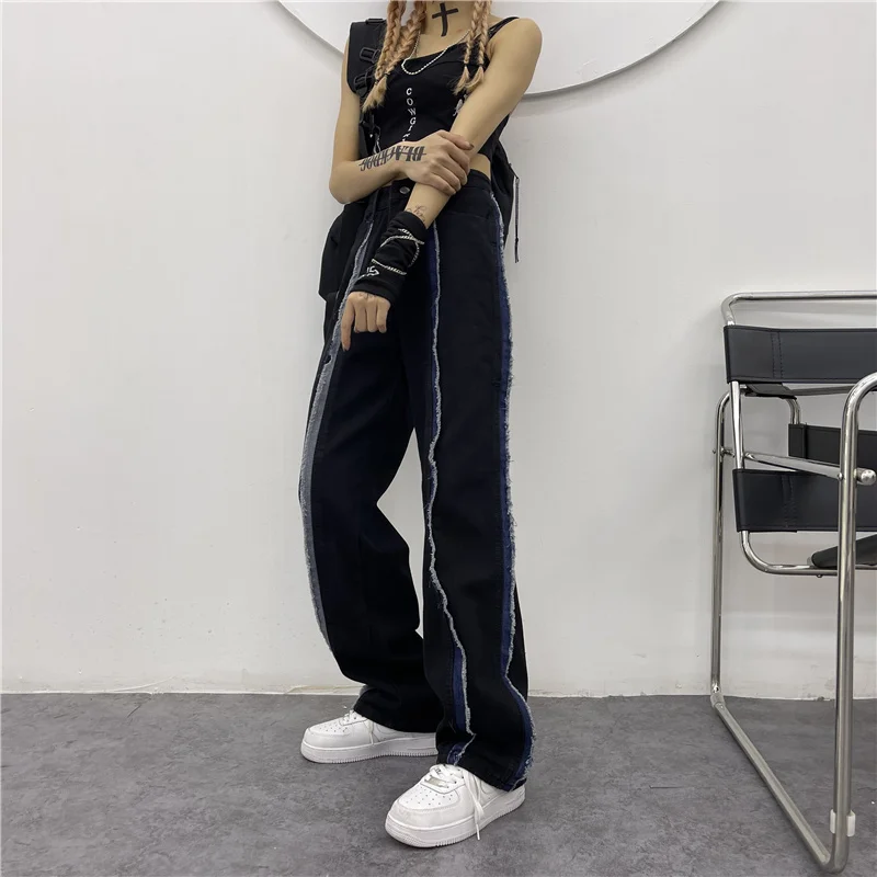 

Hiphop Vintage Jeans Women New Summer Distressed Straight High Waist Pants Female American Streetwear Patchwork Girl Trousers