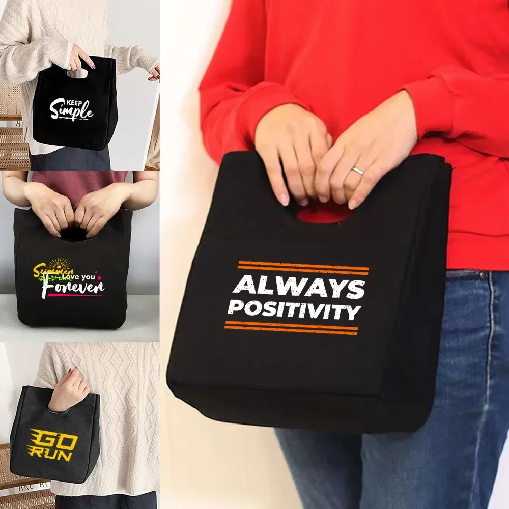 

Child Thermal Lunch Box Tote Bags Phrase Print Office Packed Food Women Travel Picnic Portable Refrigerators Handbags Cooler Bag