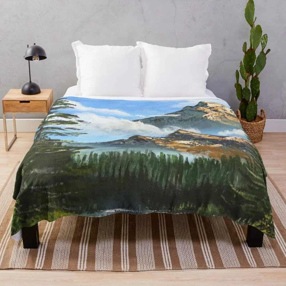 Bob Ross Inspired Landscape - Mountain Art Throw Blanket Fluffy Softs Sofa Throw Fluffy Shaggy Blankets