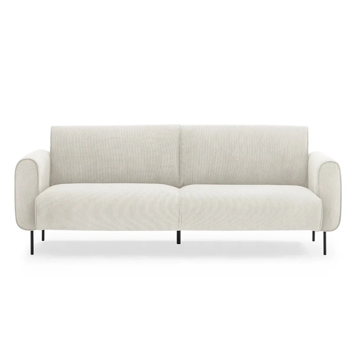 

#Modern Beige Corduroy 3 Seater Sofa Upholstered Couch with Black Metal Legs for Living Room Furniture Villa Hotel Office