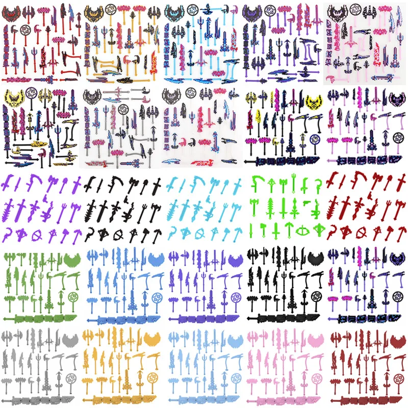 Military Figures Weapen Accessories Set Building Blocks Multicolour Weapen Piece Diamond Sword Trident Boys Assembly Bricks Toys
