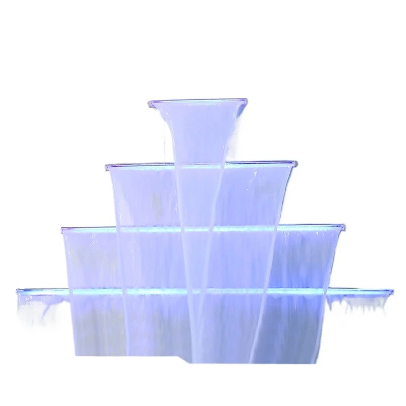 Water curtain wall, flowing water wall with light, fish pond landscape stacked water background wall, outdoor acrylic colorful