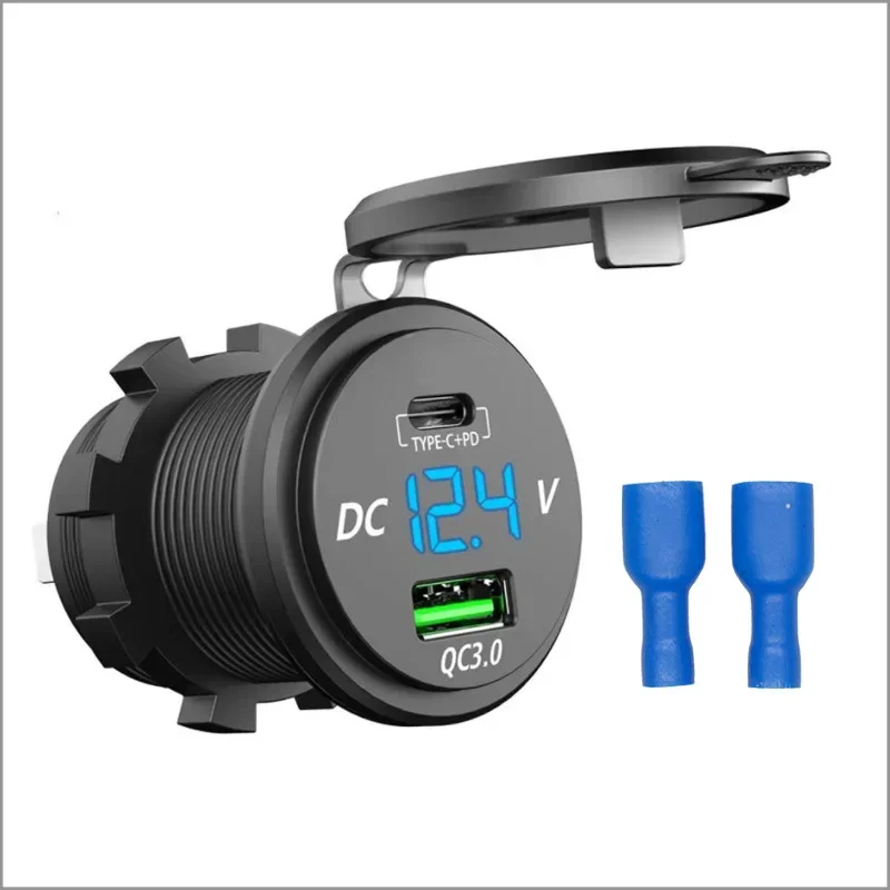 

45W Motorcycle Car Charger with QC3.0 PD Charger Type-C Smart Splitter USB for Fast Charging