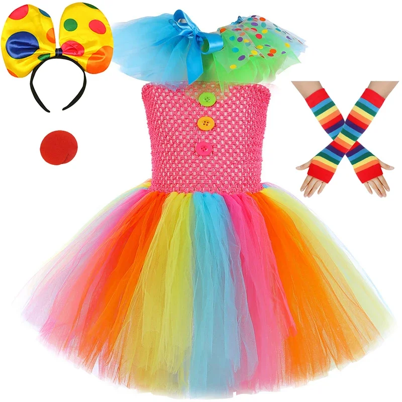 

Rainbow Circus Clown Costumes Girls Halloween Christmas Tutu Dress for Kids Funny Magic Joker Outfit Children New Year Cloth@0Z*