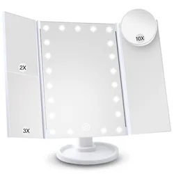 Vanity Makeup Mirror with Light 2X/3X/10X Magnification Lighted Cosmetic Mirror Touch Control Trifold Dual Power Supply Portable