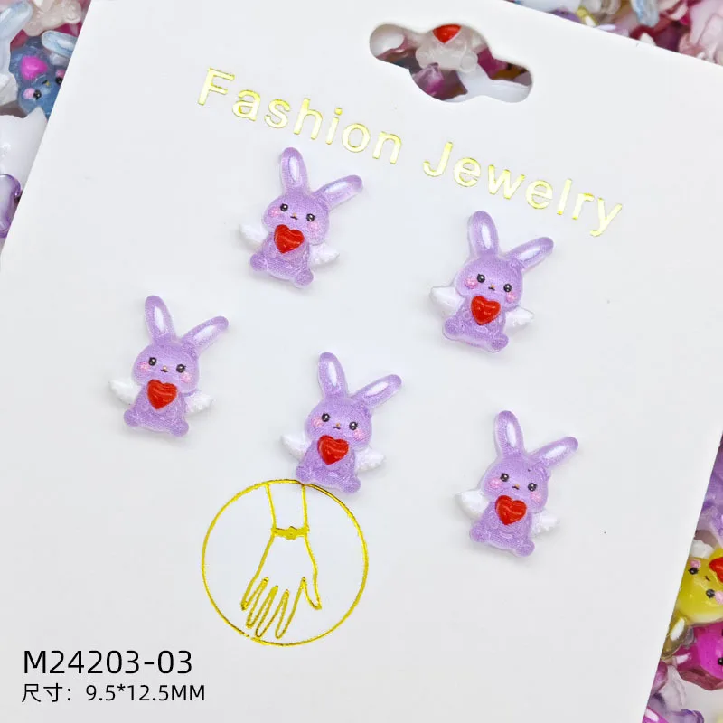 New cute Angel Love cartoon rabbit nail art accessory - Long-eared rabbit wearing nail decoration for nail art accessory view 5