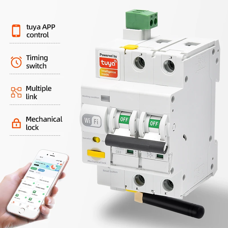 SEAYA Tuya WiFi Smart Circuit Breaker On Din Rail Smart Life Remote Control On-off Device Timing Function C63 1P 2P 3P 4P 220V 