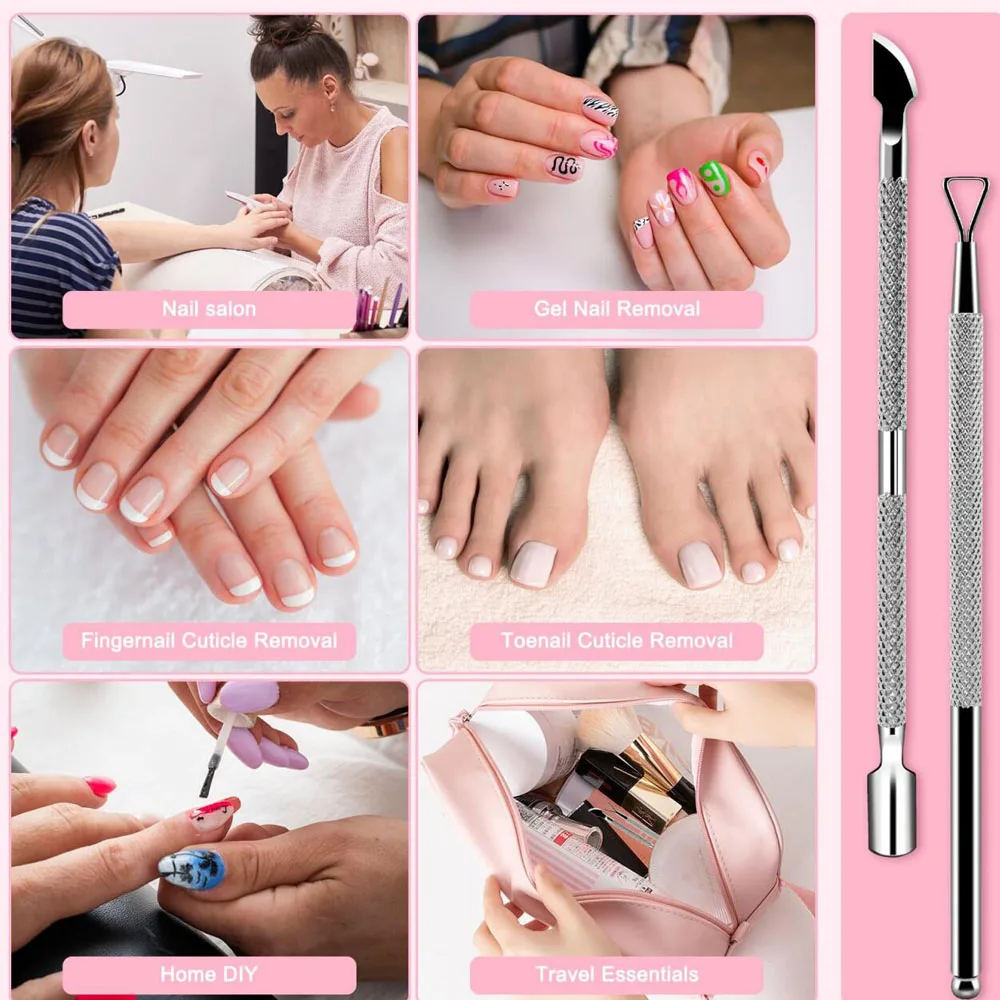 2pc/Box Stainless Steel Manicure Curticle Remover Double End  Pedicure Dead Skin Steel Pusher Tool Gel Nail Polish Scraper Stick