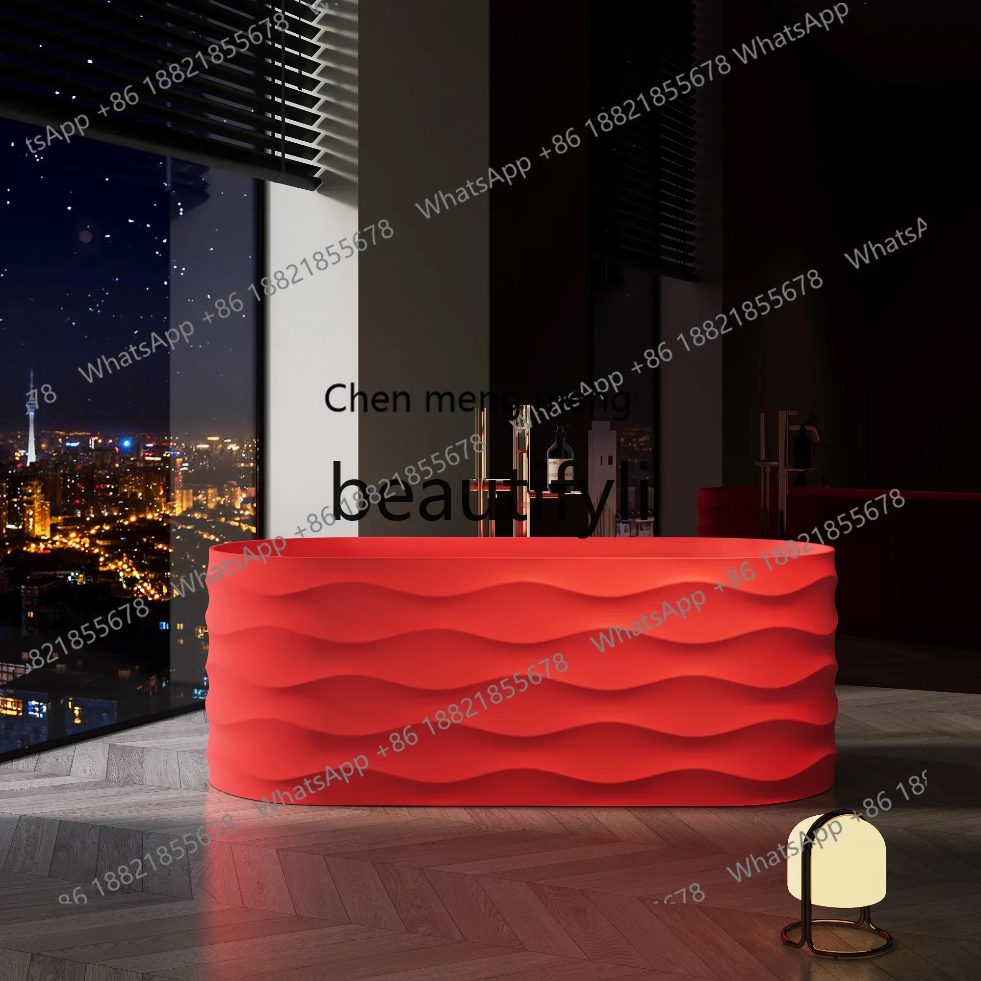 

New arrive Polymer Pure PMMA Artificial Stone Bathtub Art Design Wave Pattern Home Hotel Homestay Double Bathtub