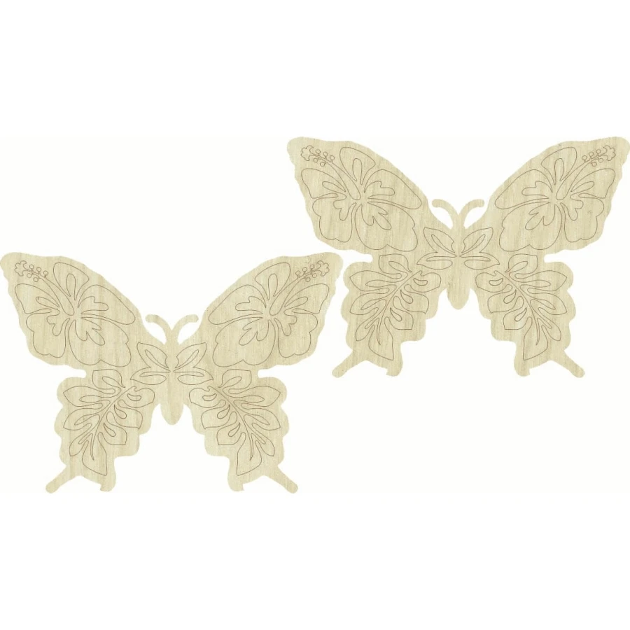 KD264 Butterflies 2li Set Wooden Package Ornament, Unpainted Wooden Ornament