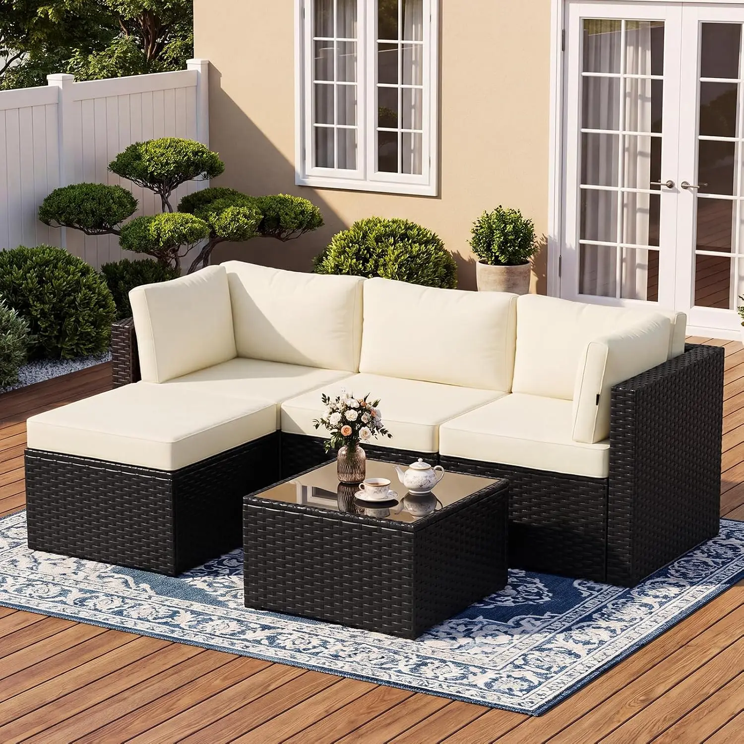Patio Furniture Set, Outdoor Sectional Sofa (5-Piece/Oatmeal), Customized