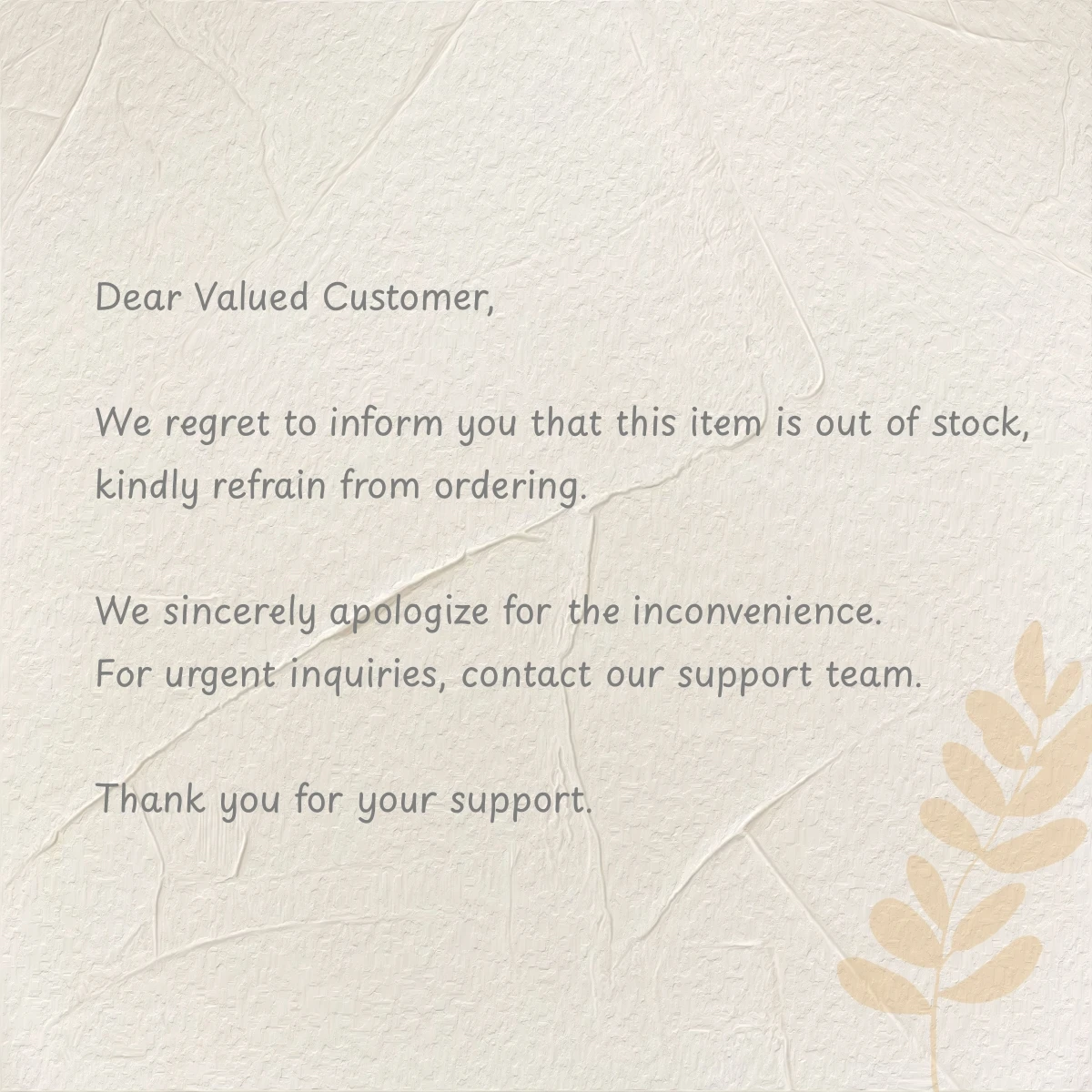 

Этот товар была на складе, добро возврат средств от заказа