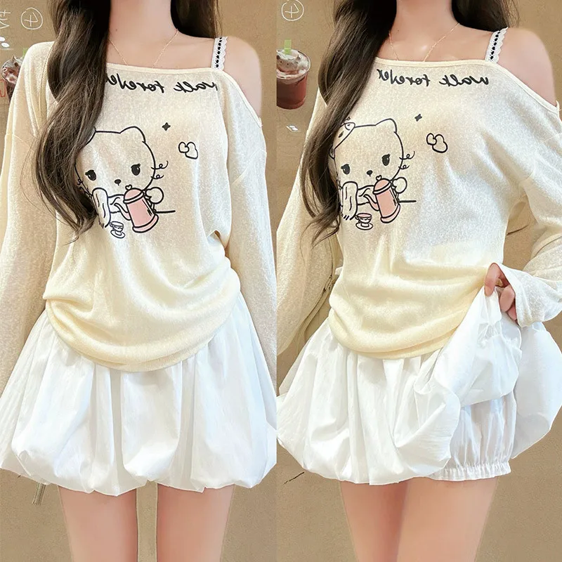 

White Floral Bud Short Skirt for Women - Summer Thin Version, High-waisted, A-line Pleated Midi Skirt with Anti-exposure Design