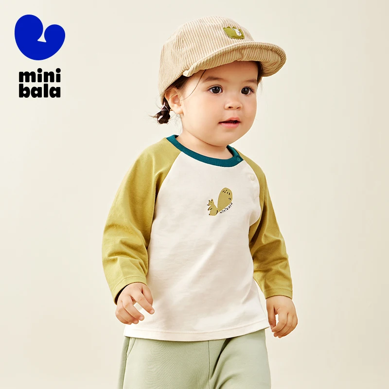 Mini Bala Long Sleeve T-Shirt for Boys and Girls Children 2024 Autumn Pure Cotton Soft Top