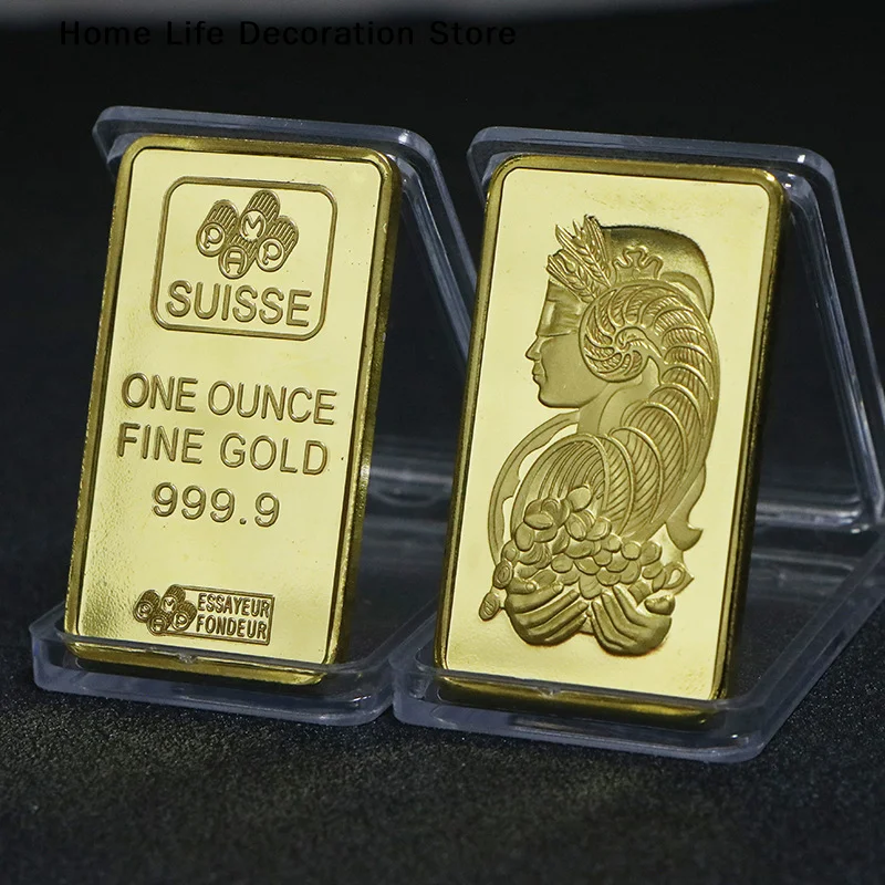 Réplica de Barra de Oro de 24 Quilates con Capas de Oro, Barra de Oro de Suiza, Moneda Conmemorativa de Arte Moderno, Regalo de Colección