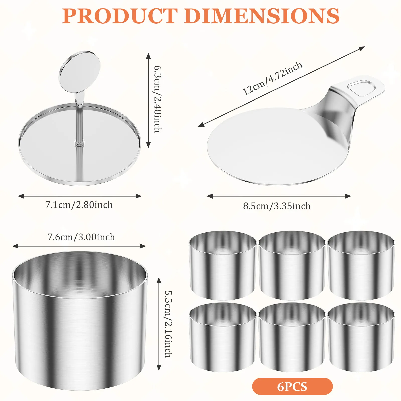 Stainless Steel Dessert Cake Ring Mold Set 3 Inch Round Pastry Form Mousse Cooking Ring Press And Lifter Kit for Dessert Making