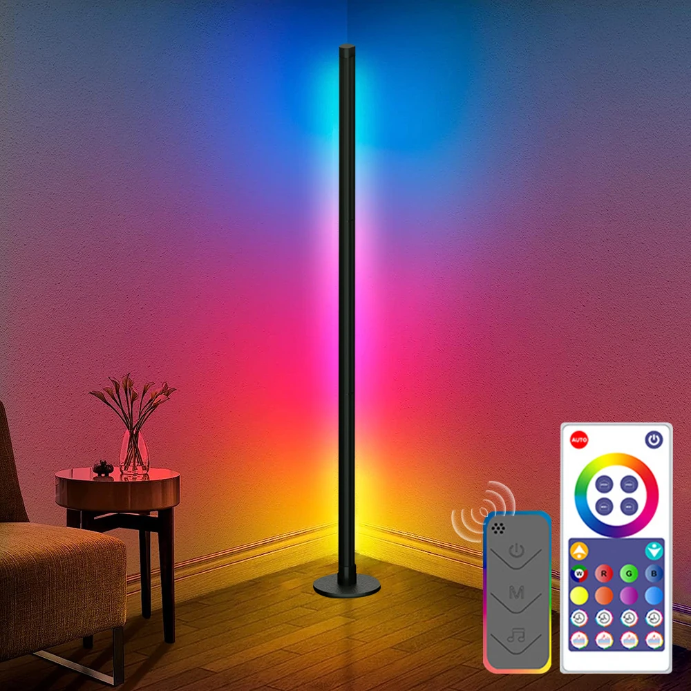 Living Room Dimmable RGB Corner Floor Lamp Smart App Remote Control LED Mood Light Music Rhythm Pickup Light Interior Lighting