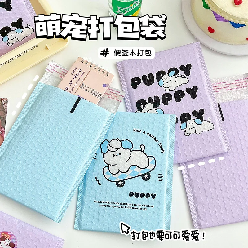 10Pcs Korean Cute Puppy Candy Color Bubble Mailers Kpop 3-inch Photo Card Packing Bag Kawaii Shockproof Shipping Envelopes Bag