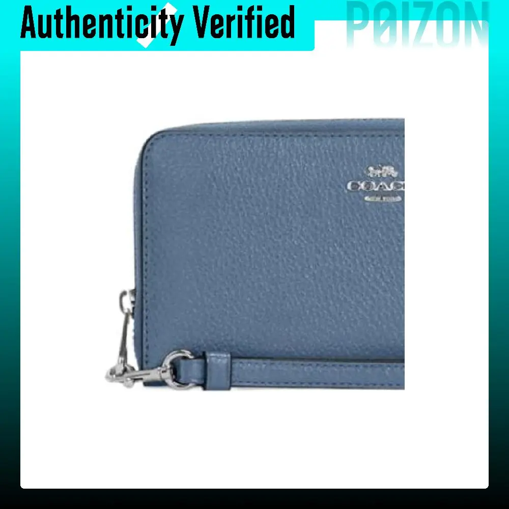 COACH Zip Around Refined Pebble Leather Wrist Bag Card Holder, Wallet Women's Indigo C4451-SVIN view 5