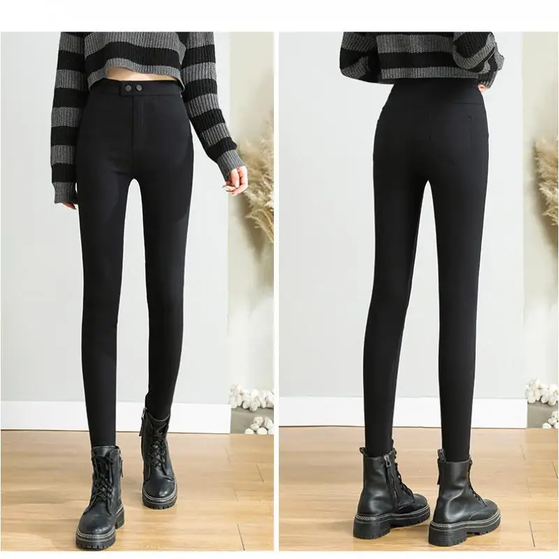 45-70kg Women Leggings Pants High Waist Slim fit Skinny Black Thin breasted Spring And Autumn Tight Legs Buttons  Popular 2025