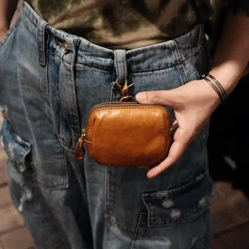Coffee Brown Dual Slot PU Leather Coin Purse Unisex Anti-scratch Slim Portable Pouch for Shopping Daily Use Card Holder