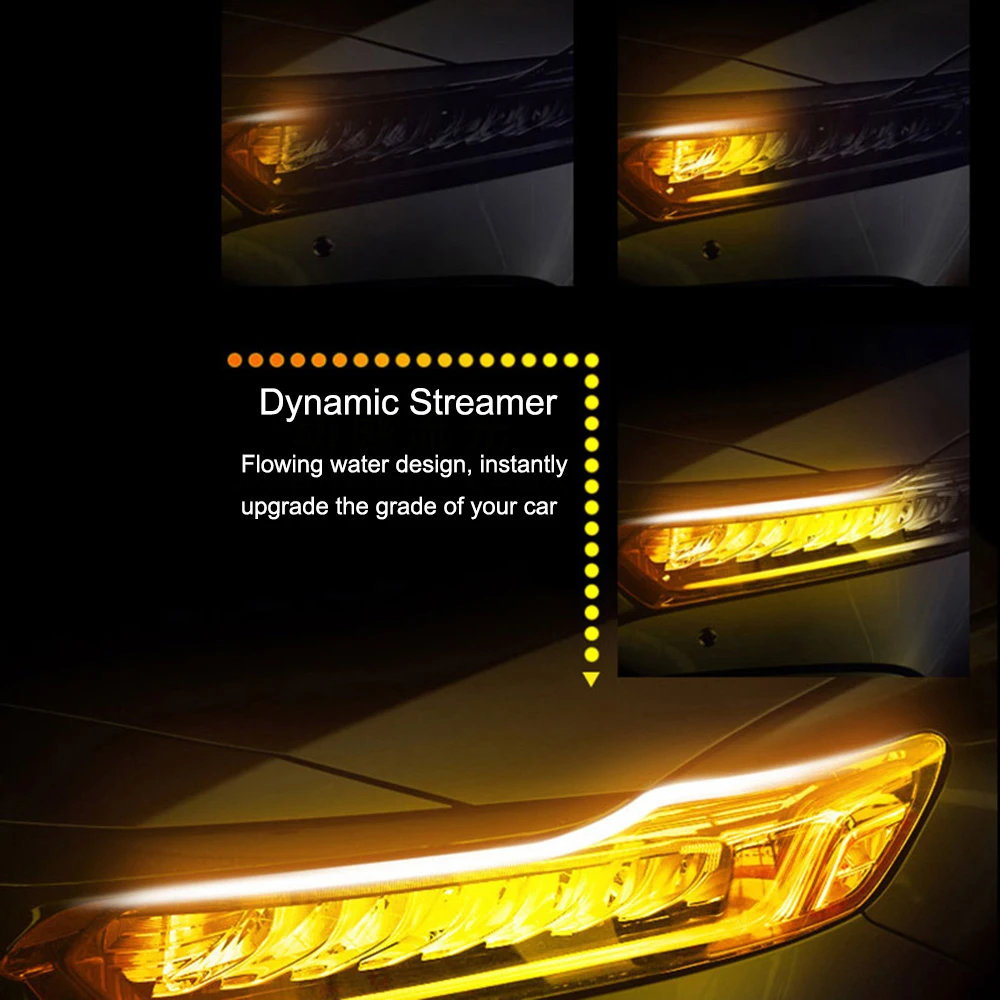 Universal 2pcs 12V Car Flexible LED Tube Strips Silicone Strip Dual Color Car Turn Signal Reverse Brake Light Strips Waterproof