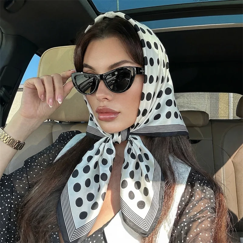 70cm Lady Hair Dot Scarf Female Silk Square Scarves Head Wraps for Women Bandana Fashion Foulard Shawls Female Summer