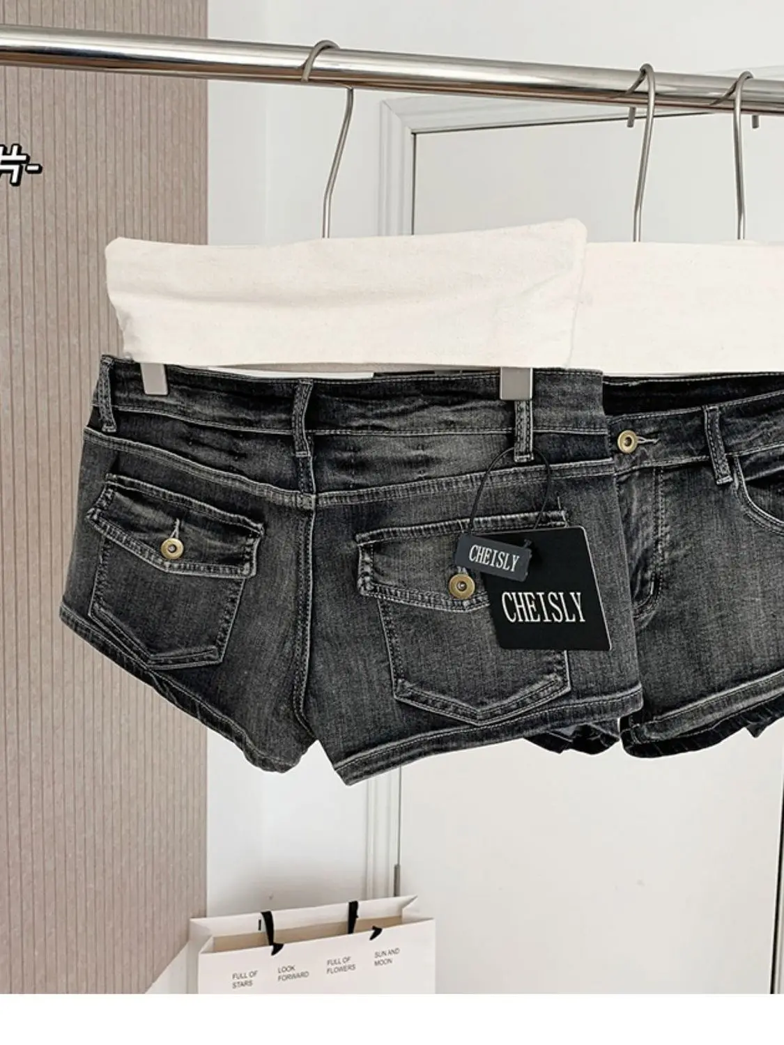 Short en Denim gris délavé Vintage pour femmes, pantalon chaud taille basse, serré, élastique, Y2k, nouvelle collection été