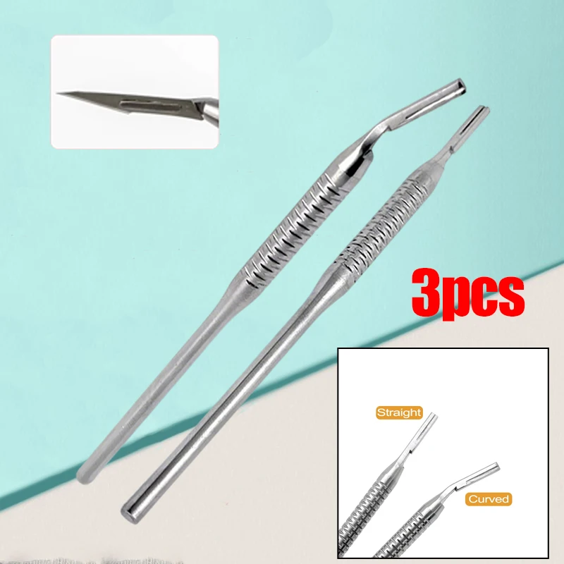 

Набор из 3-х стоматологических скальпелей: изогнутые и прямые рукоятки, хирургический инструмент для лезвий №3, профессиональные стоматологические инструменты