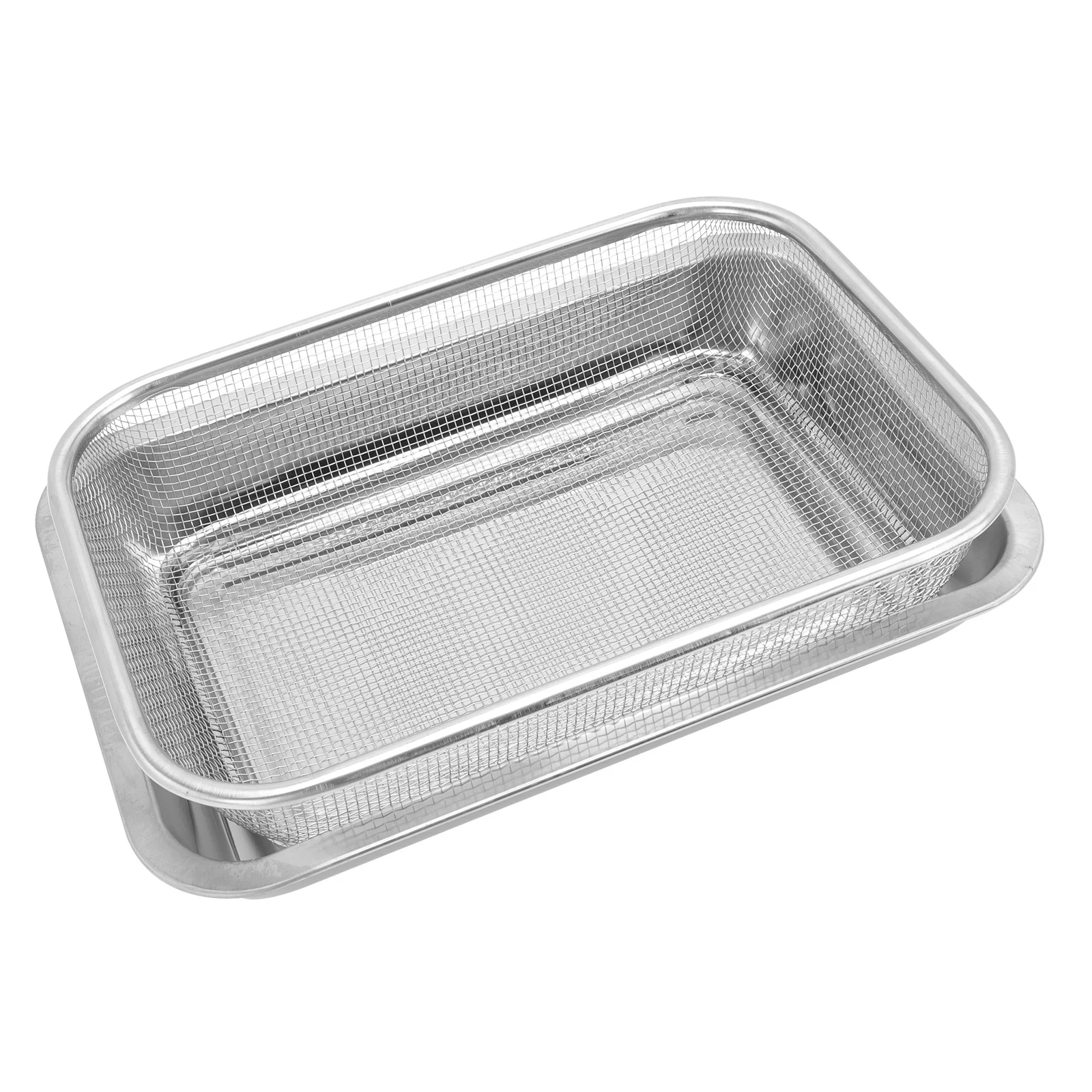 

1Set Stainless Steel Oil Drain Basket Rectangular Baking Sheet Cooling Rack Pan Dishwasher Safe Heavy Duty Kitchen Gadget For
