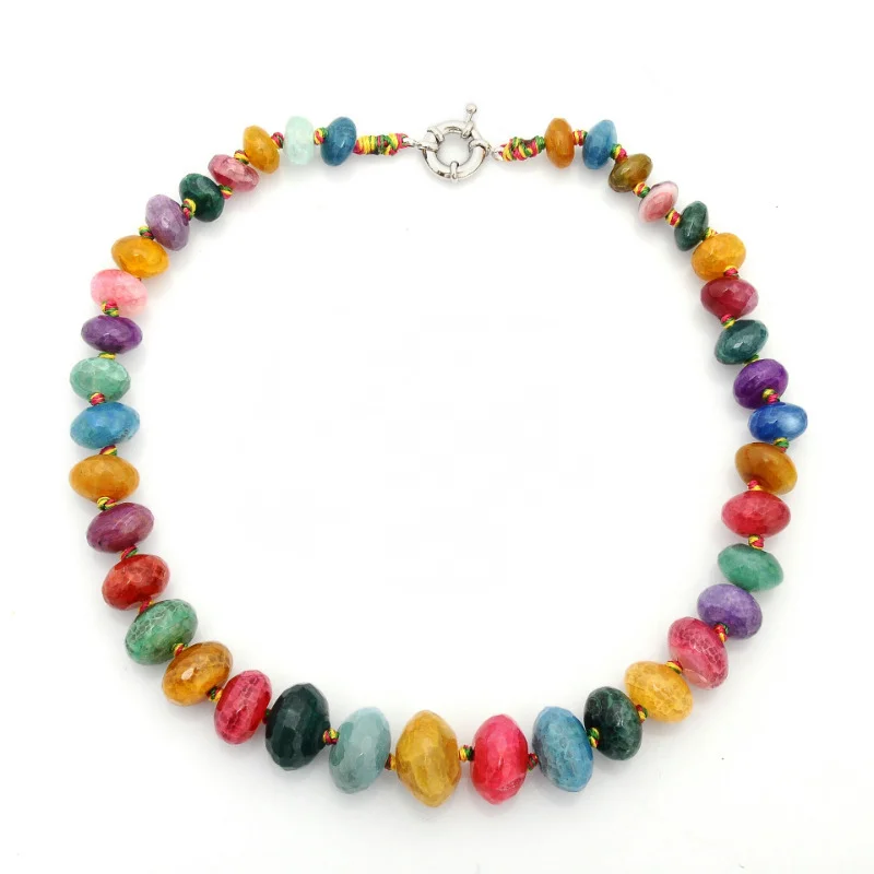 Fashion Stone Agate Necklace Hand Knotted Cut Corner Beads Beach Vacation Stone Crystal Tower Chain for Women Accessory Party