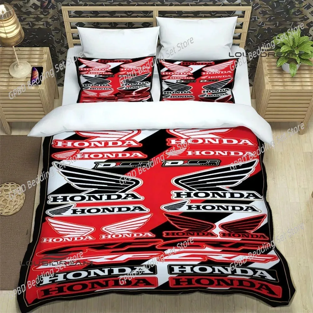 3D Print HRC-HONDA Motorcycle Logo Bedding Set,Duvet Cover Bed Set Quilt Cover Pillowcase,King Queen Twin Size Boys Girls Adults