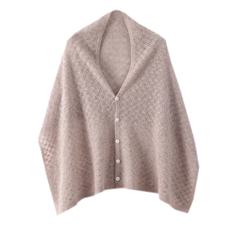 Ladies' 100% Wool Hollowed Out Shawl Scarf with Diamond Grid Thin Desig,breathable Multifunctional Cover Shirt Split Outer Layer