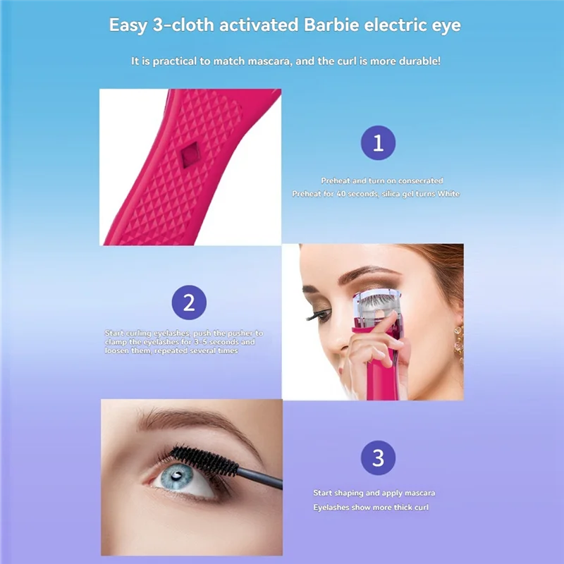 【مشعبية】فرشاة تجعيد الرموش الكهربائية المحمولة، فرشاة تجعيد الرموش الساخنة، كفاف العين، أداة تجعيد التسخين السريع B