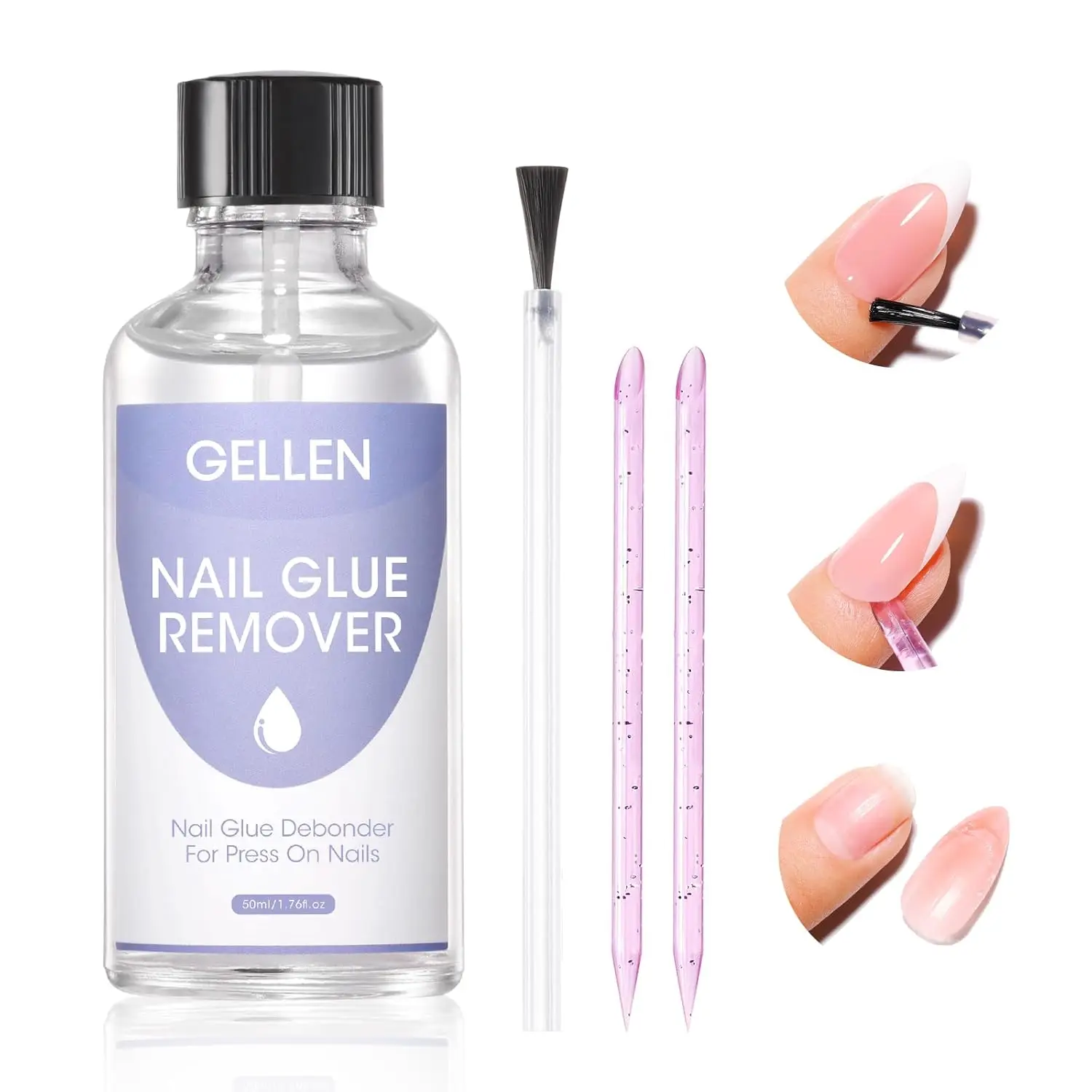 GELLEN - Removedor de pegamento para uñas de 50 ml, sin acetona, de eliminación rápida para uñas postizas, pegamento fuerte, cuidado suave, suministros para decoración de uñas