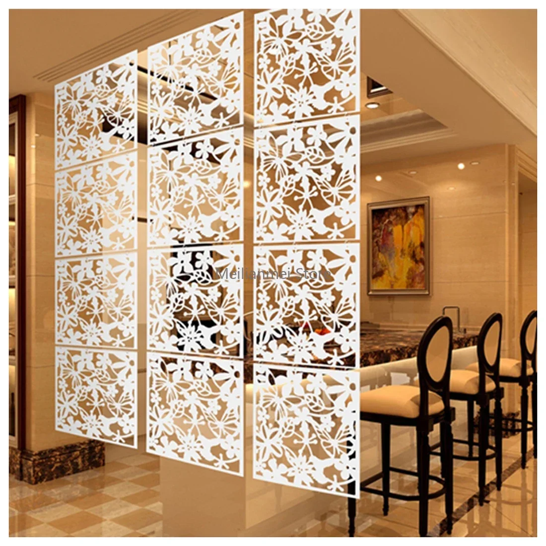 Hanging Screen Partition Panel, Room Curtain, Home Fashion, Butterfly, Bird, Flower, White, Black, Red, 8 Pcs room divider panel