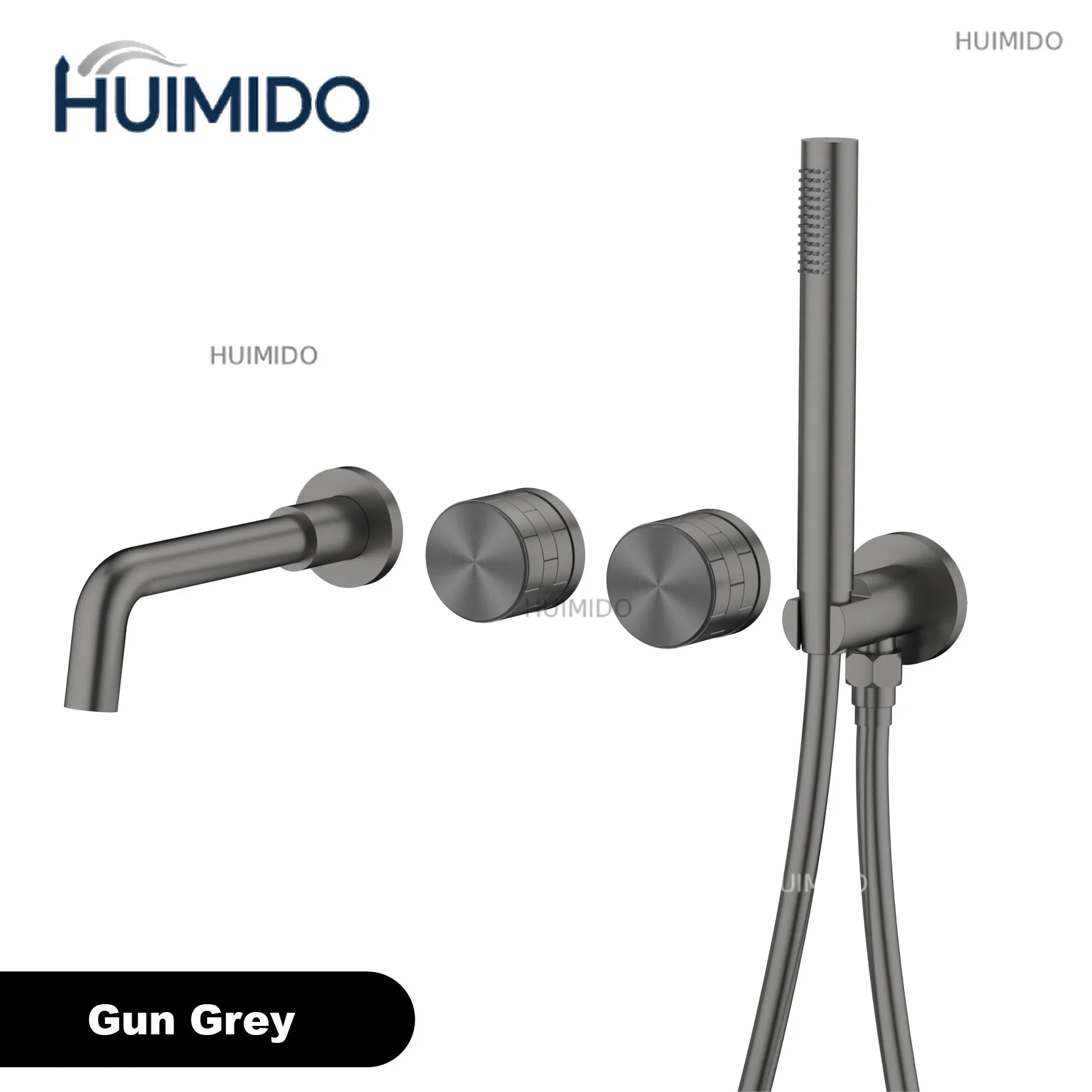 Luxury Brass Brushed Gold Wall Mounted Bathroom Faucet With Embedded Dual Handle Hot and Cold Water 2 Function Bathtub Mixer