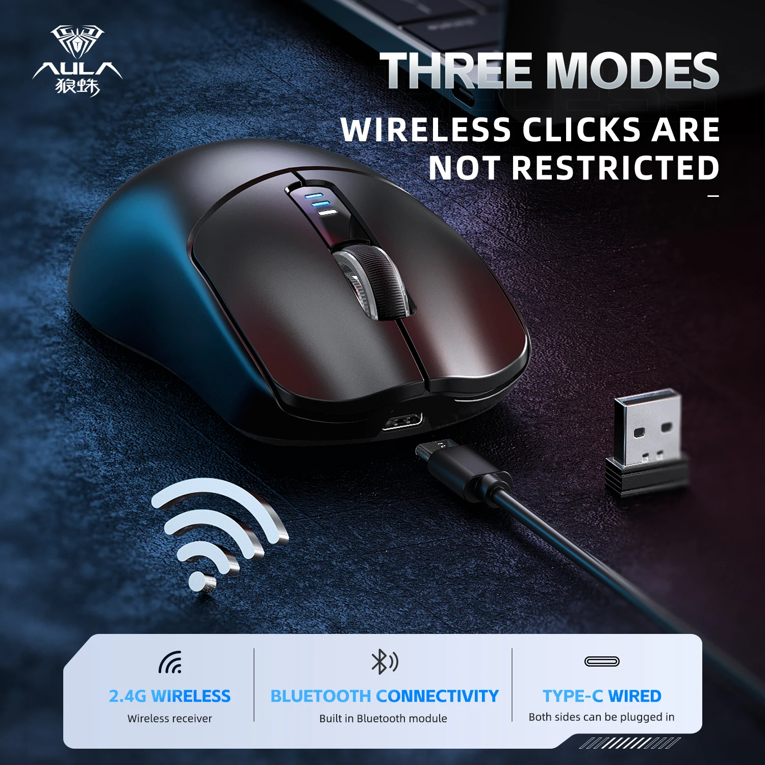 Mouse da gioco AULA SC580 Mouse Bluetooth ergonomico ricaricabile trimodale Mouse Bluetooth wireless da 10000 DPI per giochi da ufficio Orig