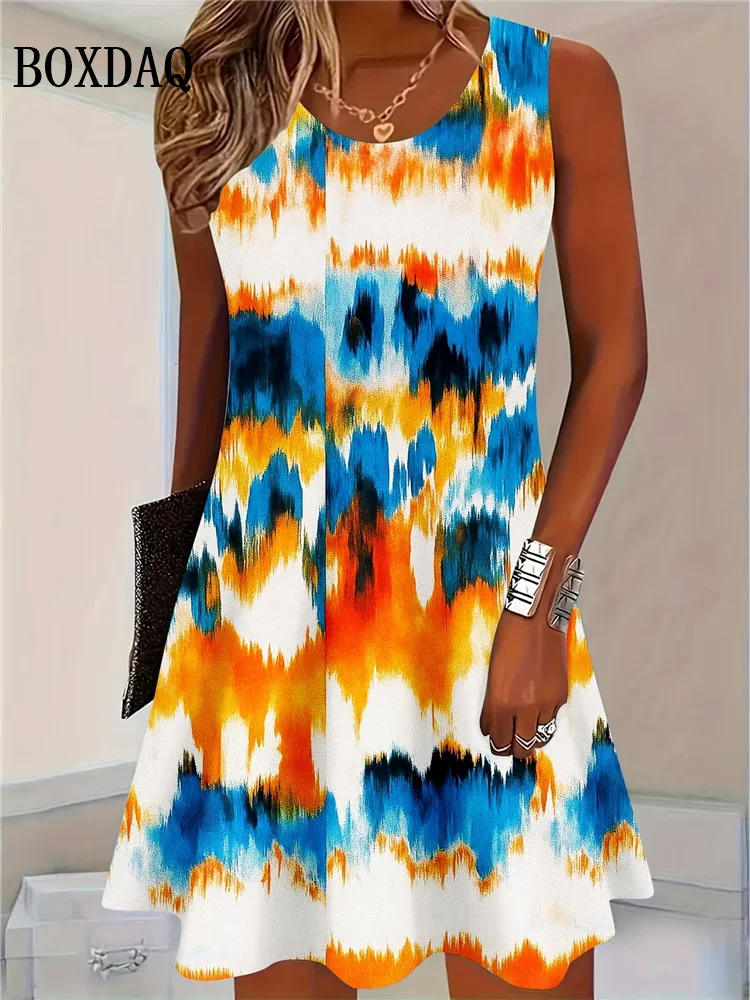 Tie Dye Gradient Dresses For Women 2026 Fashion Plus Size Clothing Summer Casual Sleeveless Dress Women's Print Loose Sundress