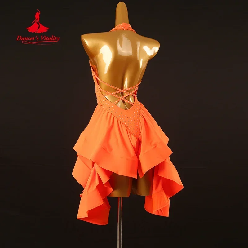 Costume de brevLatine Personnalisé pour Femme, Robes Dos auxEntièrement en Diamant, Tenue de Compétition Tango Samba Régions ba pour Enfant