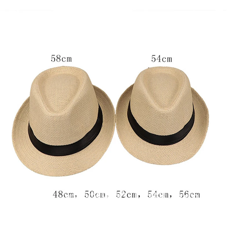 Unisex Summer Straw Fedora Hat Cuban Sun Cap Panama Short Brim 54/58CM Adult Children British Style Outdoor Beach Straw Hat